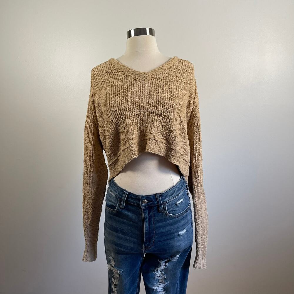 Free People • Ochre Cropped V-Neck Knit Boho Sweater